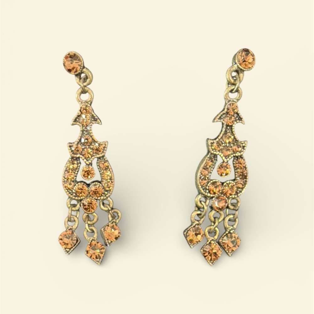 Boho Gold chandelier Dangle Earrings amber vintage style statement